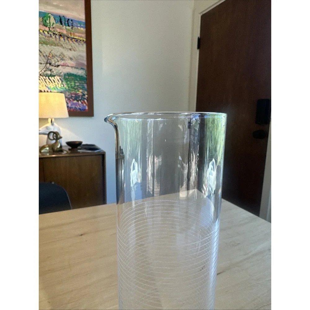 Vintage 70's MCM‎ Delicate Striped Clear Glass Cocktail Decanter Striped Pitcher